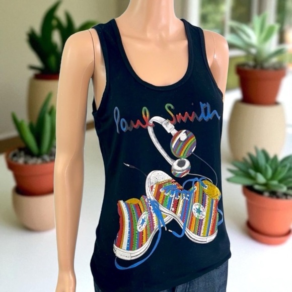 Paul Smith Women’s Black with Signature Stripe Rhinestone Chuck Taylor Tank Top - Picture 4 of 16